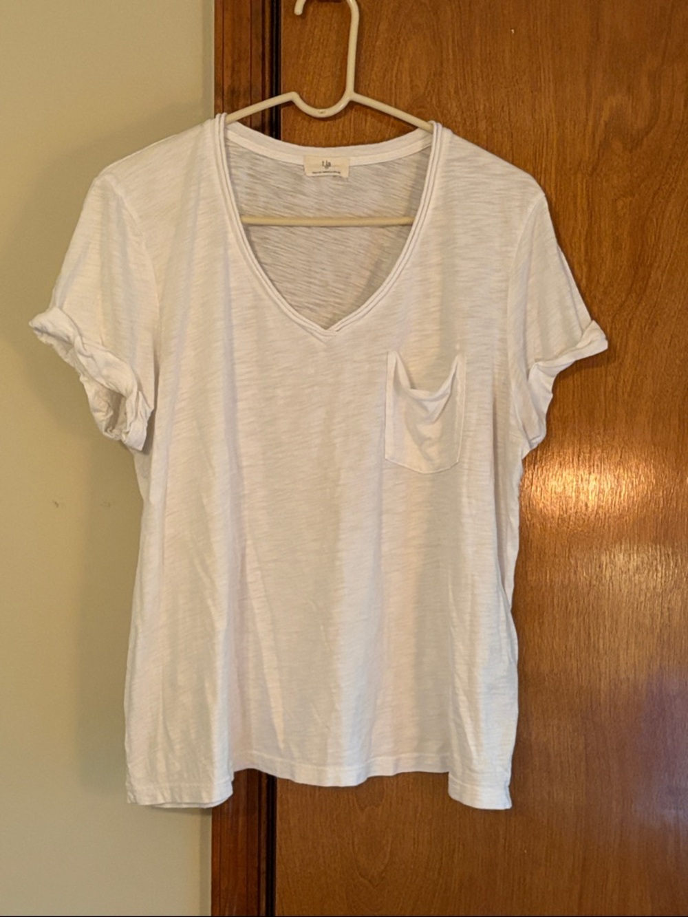 Women's White V-Neck Pocket Tee by (unknown)